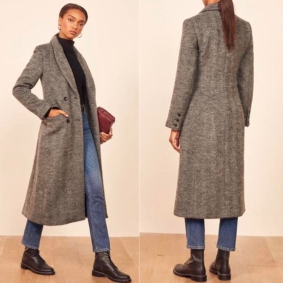 Reformation Wool York Coat Herringbone in gray size S #1387 - Picture 1 of 14